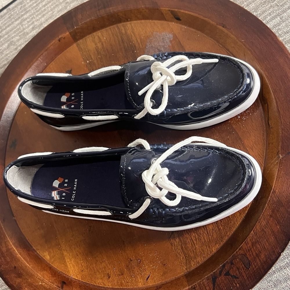 Cole Haan Boat Shoes Women Nantucket Camp Moc 7B Coastal Patent Leather Loafers - Picture 2 of 6